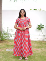 Cotton Leaf Print Casual and Feeding Frock - Mangai Nighties