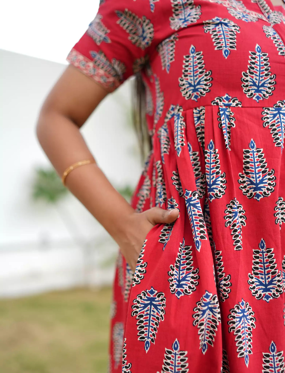 Cotton Leaf Print Casual and Feeding Frock - Mangai Nighties