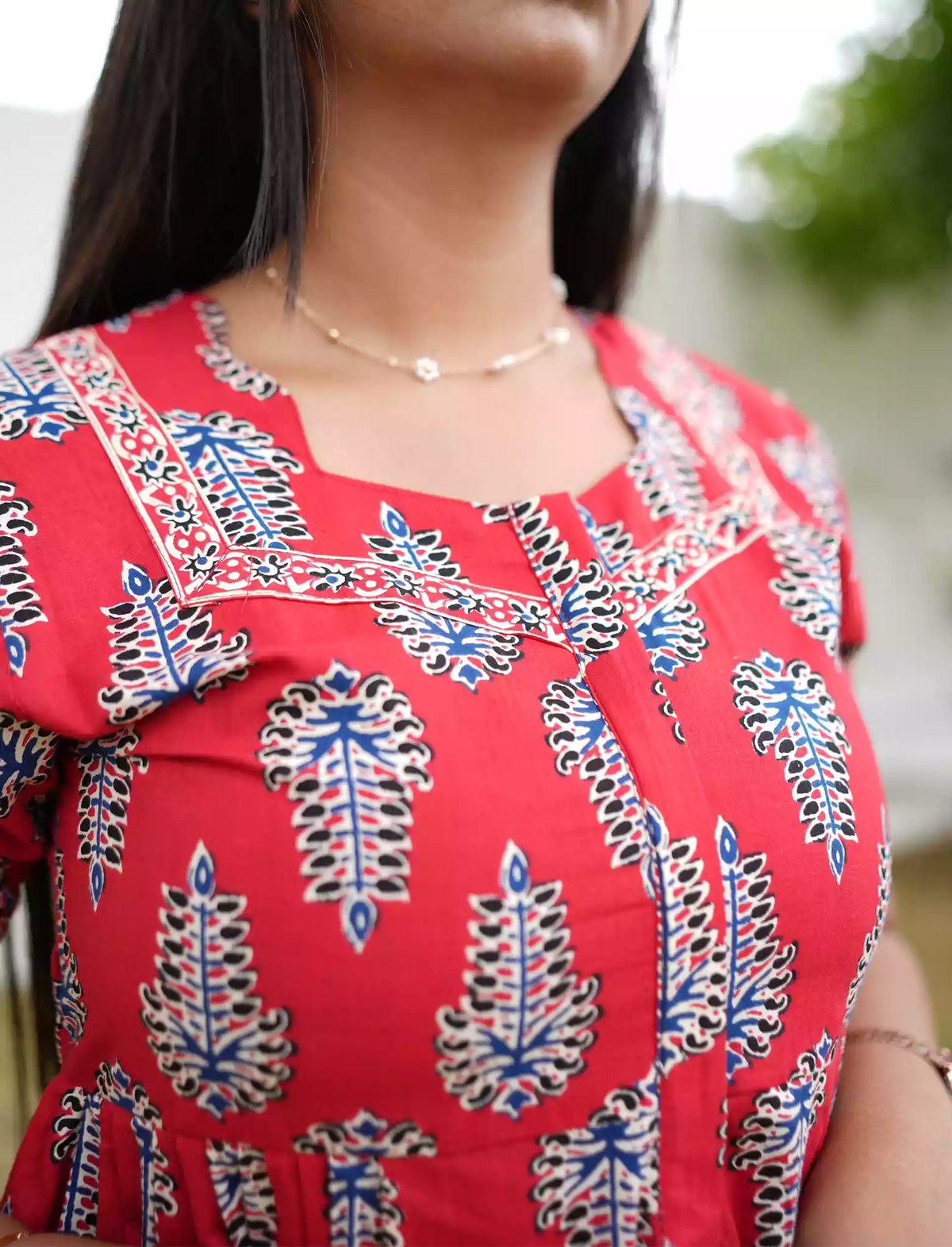 Cotton Leaf Print Casual and Feeding Frock - Mangai Nighties