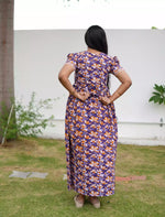 Cotton Floral Print Casual & Feeding Frock with Back Tie - Mangai Nighties