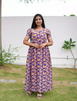 Cotton Floral Print Casual & Feeding Frock with Back Tie - Mangai Nighties