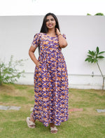 Cotton Floral Print Casual & Feeding Frock with Back Tie - Mangai Nighties
