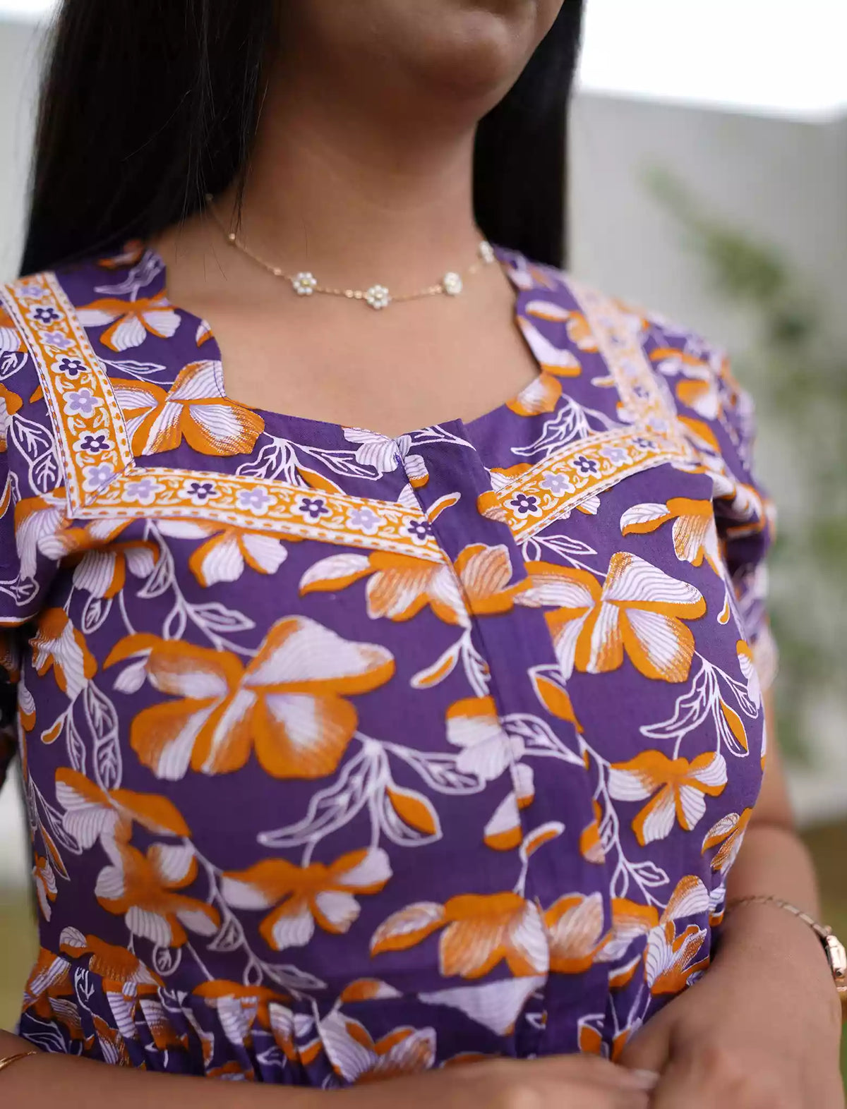 Cotton Floral Print Casual & Feeding Frock with Back Tie - Mangai Nighties