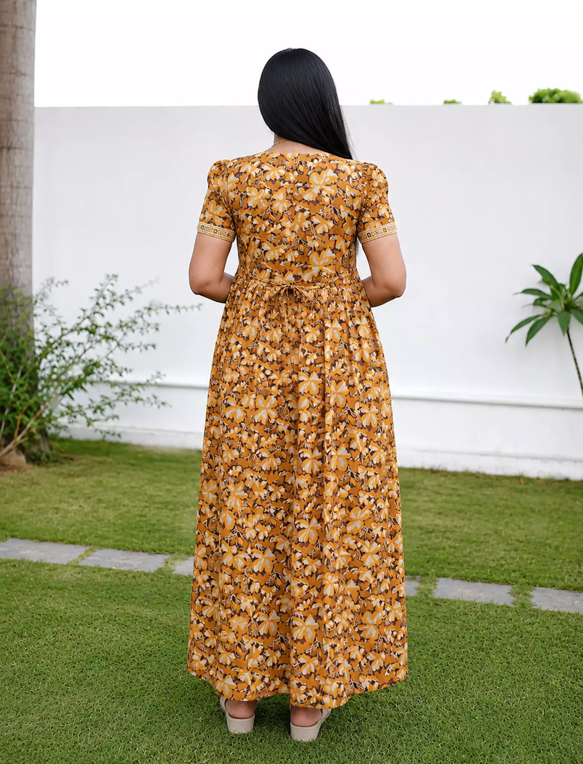 Cotton Floral Print Casual & Feeding Frock with Back Tie - Mangai Nighties