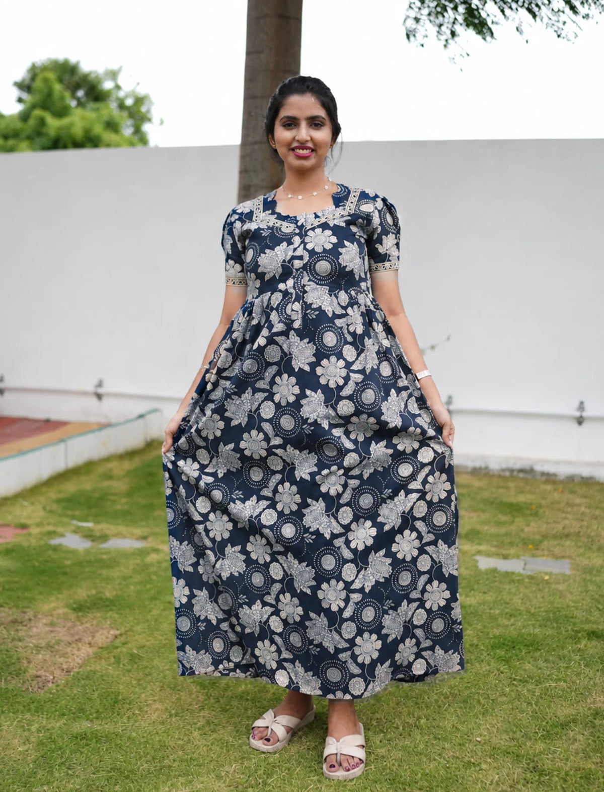 Cotton Floral Print Casual & Feeding Frock - Mangai Nighties
