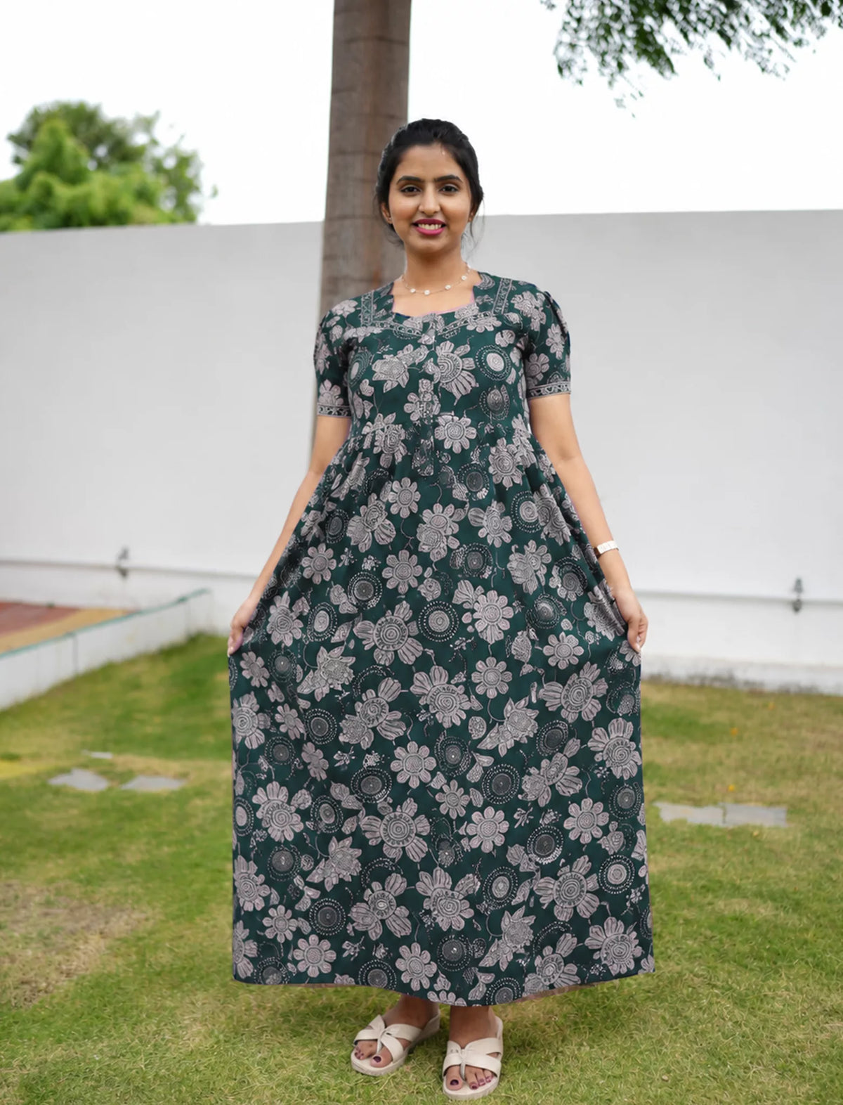 Cotton Floral Print Casual & Feeding Frock - Mangai Nighties
