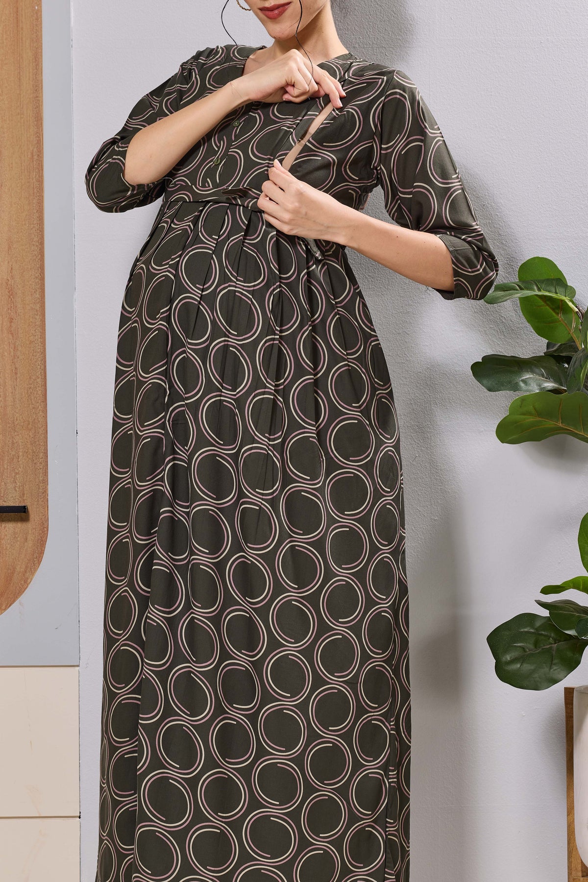 Rayon Maternity Long Frock Invisible Feeding Zipper - Mangai Nighties 