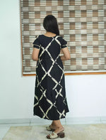 Black Rayon Abstract Print Gathering Maxi Frock Women - Mangai Nighties