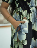 Rayon Floral Print Foil Gathering Maxi with Front Tie - Mangai Nighties