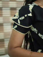 Black Rayon Abstract Print Double Layer Sleeve Maxi Frock - Mangai Nighties