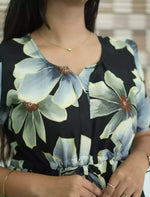 Rayon Floral Print Foil Gathering Maxi with Front Tie - Mangai Nighties