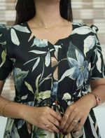 Rayon Floral Print Foil Gathering Maxi with Side Pocket - Mangai Nighties