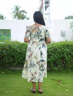 Rayon Floral Print Foil Gathering Maxi with Side Pocket - Mangai Nighties