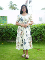 Rayon Floral Print Foil Gathering Maxi with Side Pocket - Mangai Nighties