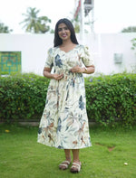 Rayon Floral Print Foil Gathering Maxi with Side Pocket - Mangai Nighties