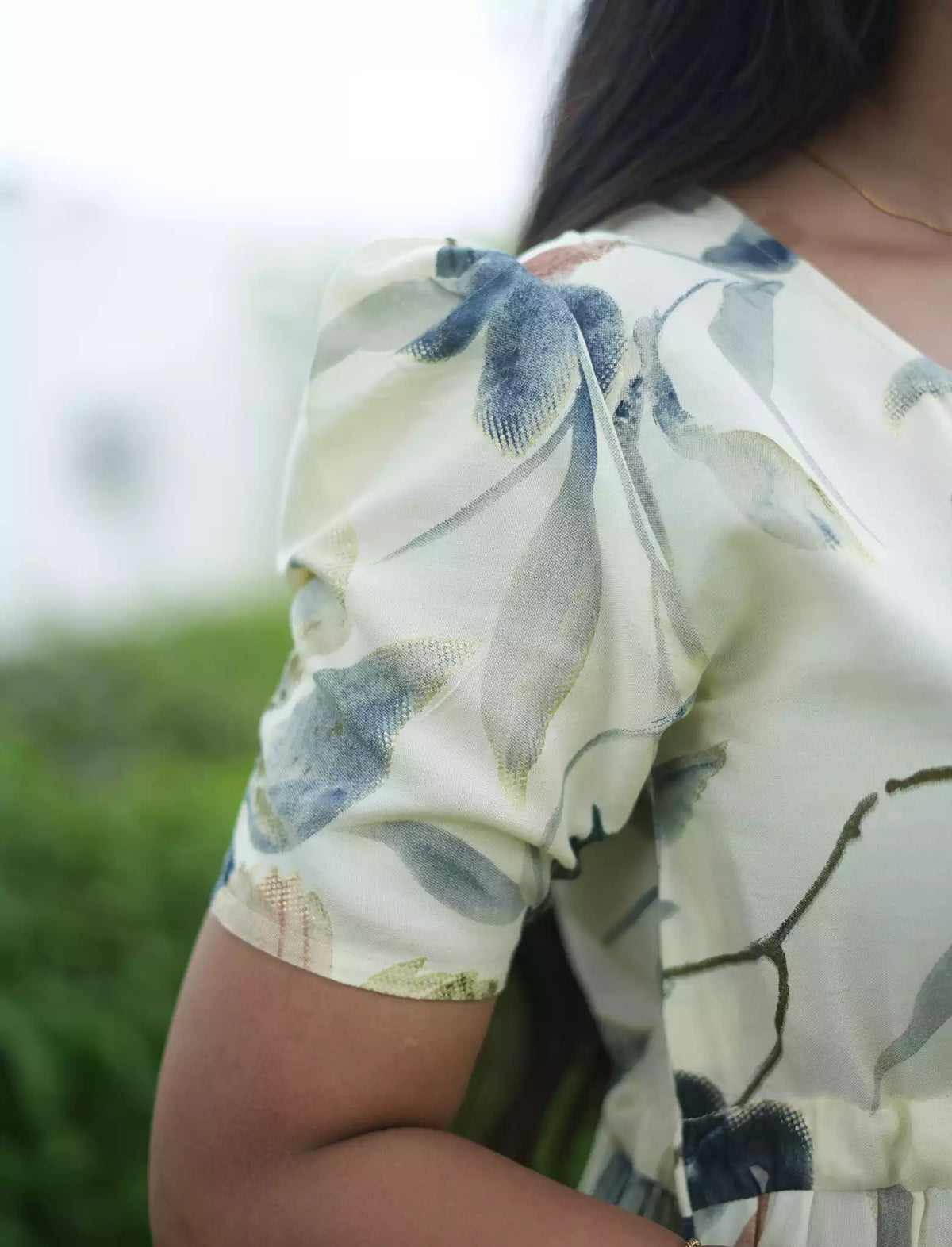 Rayon Floral Print Foil Gathering Maxi with Side Pocket - Mangai Nighties