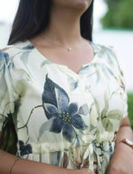 Rayon Floral Print Foil Gathering Maxi with Side Pocket - Mangai Nighties