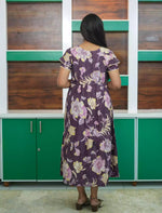 Mauve Rayon Floral Daily Wear Maxi Frock Back View - Mangai Nighties