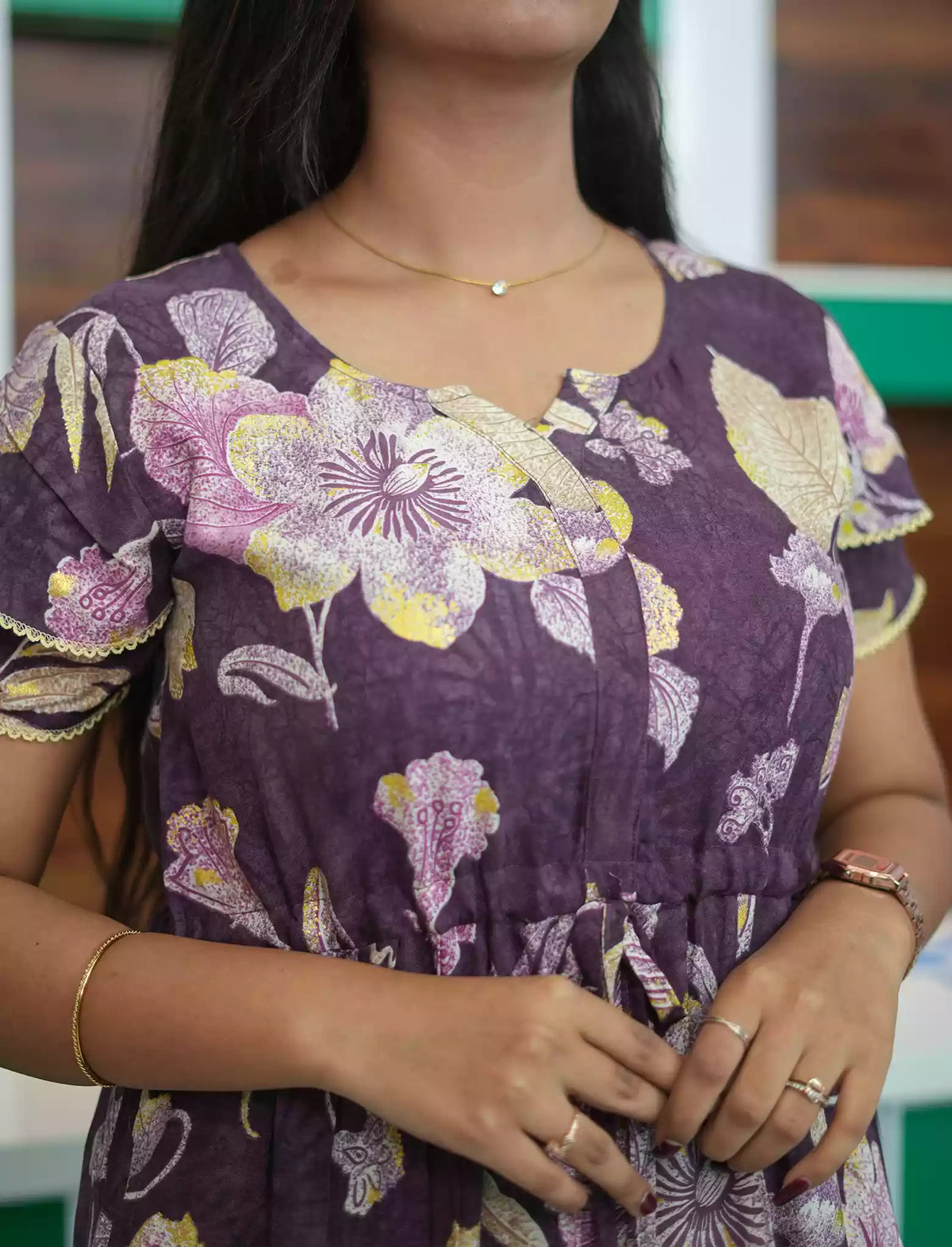 Rayon Floral Round Neck Daily Wear MaxiFrock - Mangai Nighties