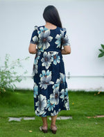 Rayon Floral Print Foil Gathering Maxi with Front Tie - Mangai Nighties