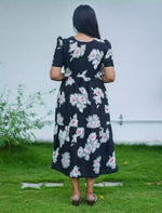 Rayon Floral Print Foil Gathering Maxi with Front Tie - Mangai Nighties
