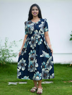 Rayon Floral Print Foil Gathering Maxi with Front Tie - Mangai Nighties