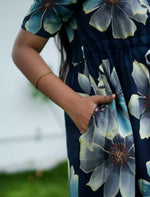 Rayon Floral Print Foil Gathering Maxi with Front Tie - Mangai Nighties