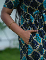 Rayon Scallop Shell PrintFoil Gathering Maxi with Puff Sleeve - Mangai Nighties