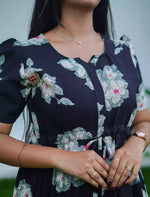 Rayon Floral Print Foil Gathering Maxi with Front Tie - Mangai Nighties