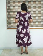 Rayon Floral Print Foil Gathering Maxi with Front Tie - Mangai Nighties