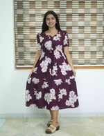 Rayon Floral Print Foil Gathering Maxi with Front Tie - Mangai Nighties