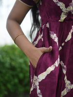 Purple Rayon Abstract Print Front Tie Side Pocket Maxi - Mangai Nighties