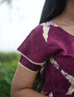 Purple Rayon Abstract Print Double Layer Sleeve Maxi - Mangai Nighties