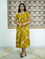 Mustard Rayon Abstract Print Zipless Maxi Side Pocket - Mangai Nighties