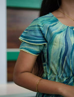 Aqua Blue Rayon Double Layer Sleeve Maxi Frock - Mangai Nighties