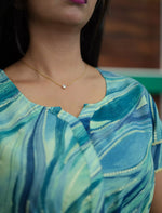 Rayon Aqua Blue Marble Print Round Neck Side Pocket - Mangai Nighties