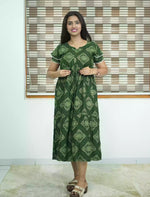 Rayon Diamond Butta Print Foil Gathering Maxi with Layer Sleeve - Mangai Nighties