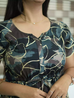 Black Rayon Floral Print Round Neck Maxi Frock - Mangai Nighties