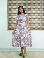 Lavender Rayon Foil Gathering Maxi with Flared Style - Mangai Nighties 