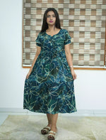 Navy Rayon Floral Print Daily Wear Flared Maxi Frock - Mangai Nighties