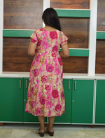 Pink Floral Daily Wear Rayon Gathering Maxi Back View - Mangai Nighties 