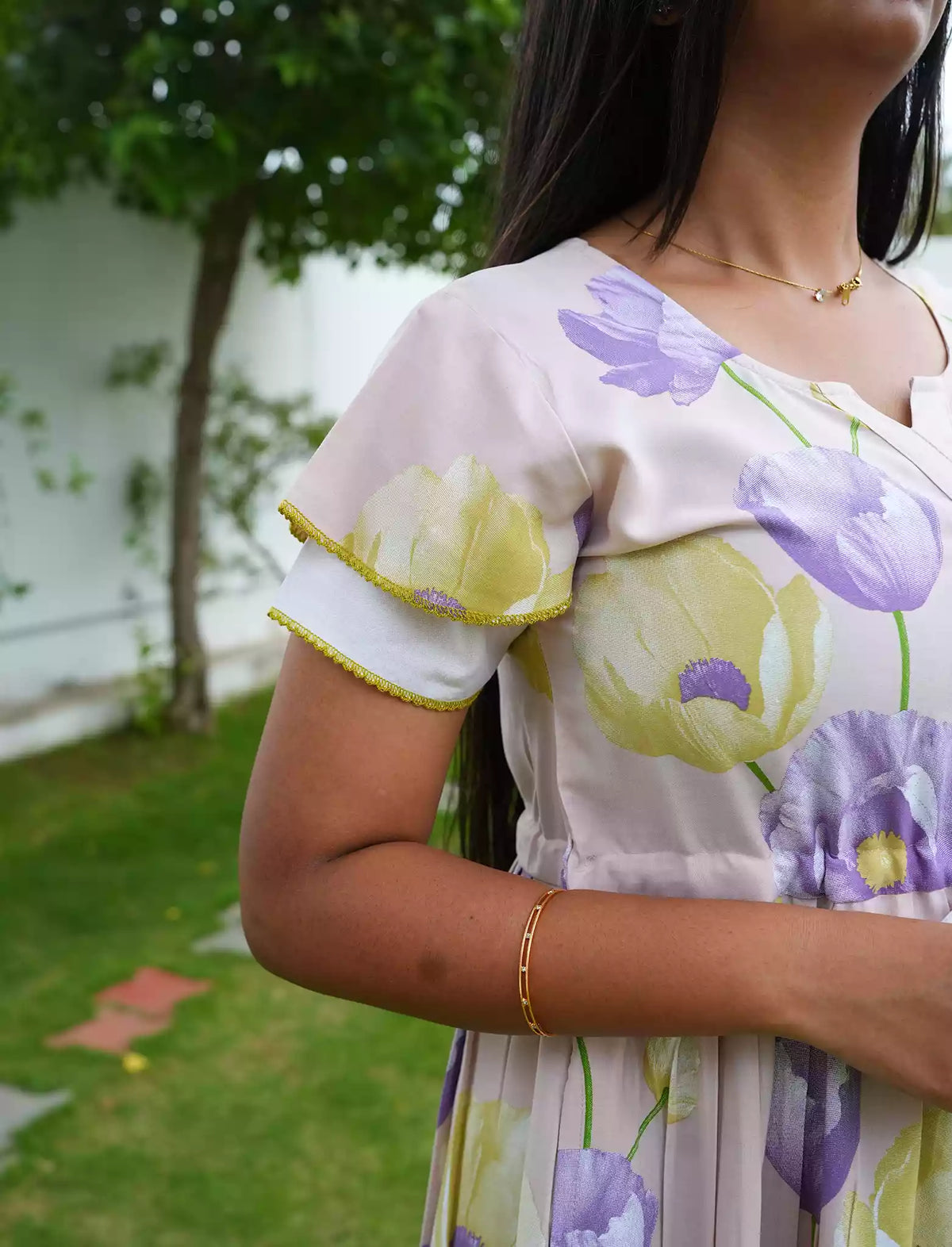 Lavender Casual Long Dress with Double layer Sleeves – Mangai Nighties