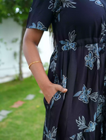 Rayon Floral Tie Waist Puff Sleeve with Pocket - Mangai Nighties