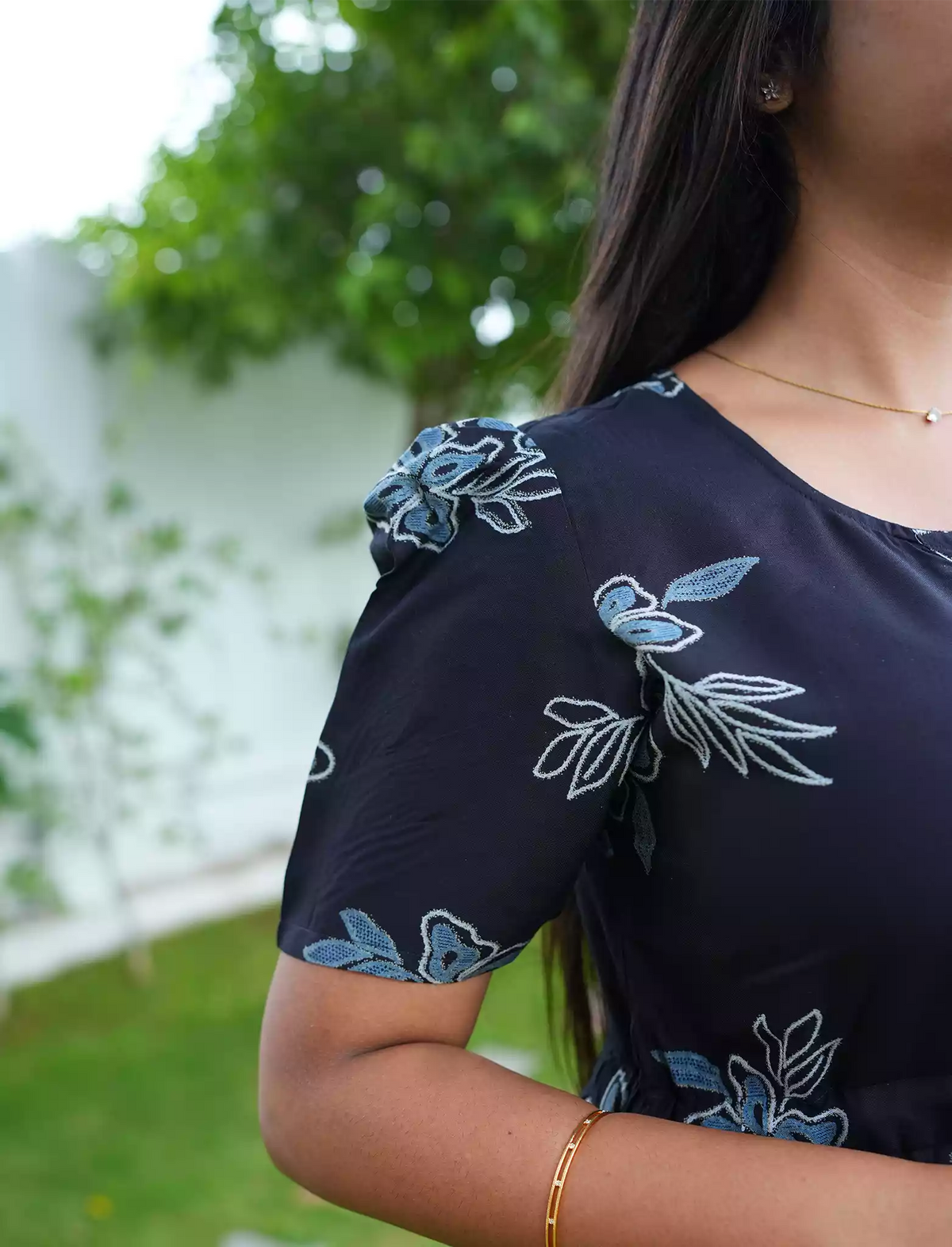 Rayon Floral Tie Waist Puff Sleeve with Pocket - Mangai Nighties