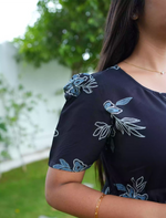 Rayon Floral Tie Waist Puff Sleeve with Pocket - Mangai Nighties