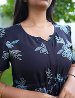 Rayon Floral Tie Waist Puff Sleeve with Pocket - Mangai Nighties