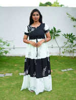 Rayon Floral Print Layer Sleeve Flared Frock - Mangai Nighties