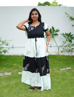 Rayon Floral Print Layer Sleeve Flared Frock - Mangai Nighties
