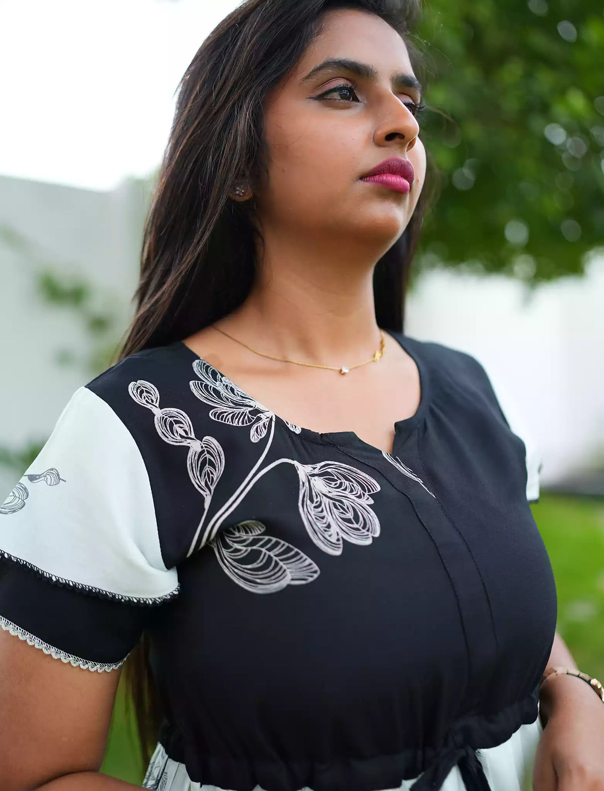Rayon Floral Print Layer Sleeve Flared Frock - Mangai Nighties