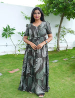Bottle Green Rayon Gathering Long Frock with Front Tie – Mangai Nighties 